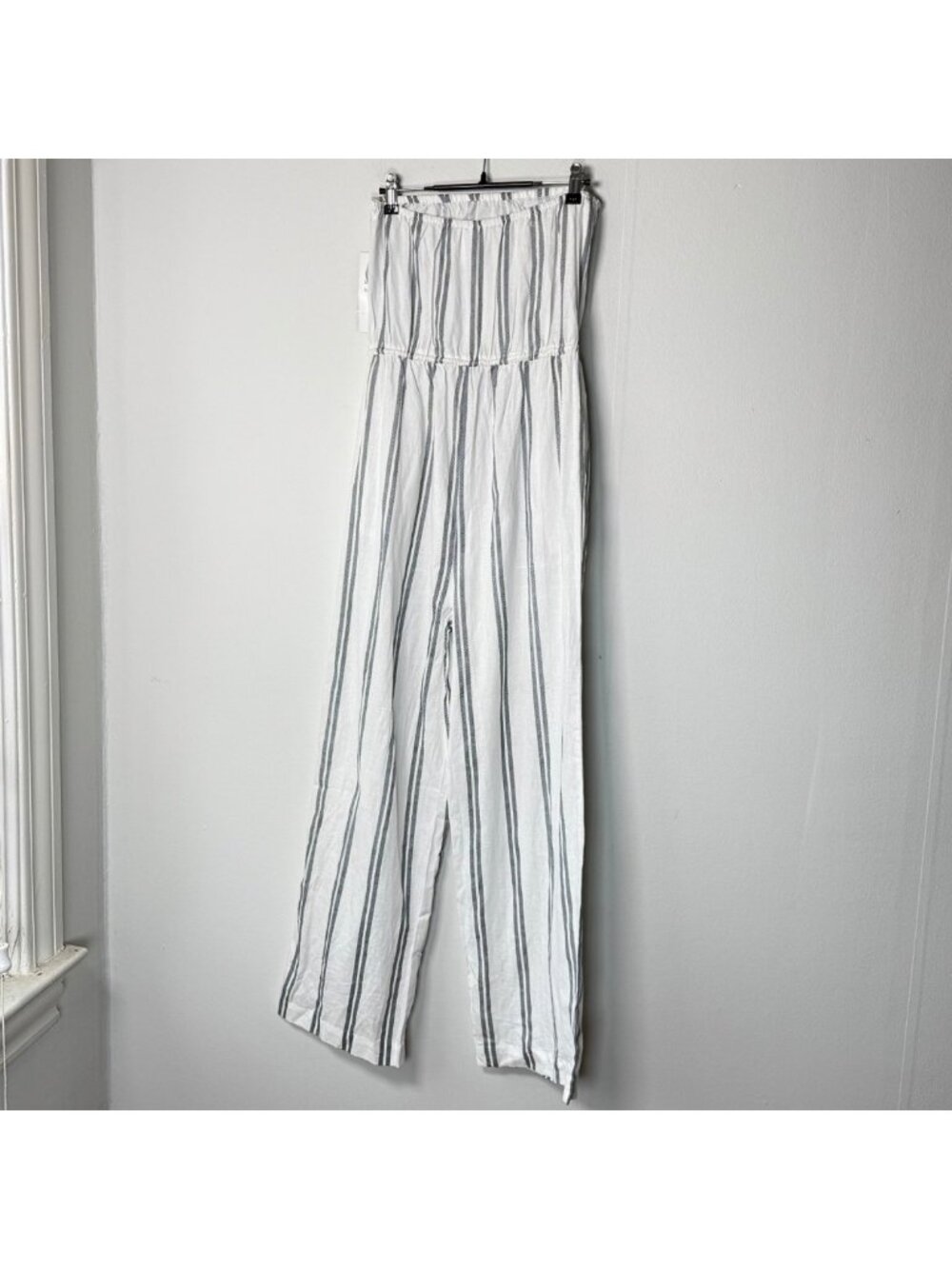 NWT Nautical Striped Strapless Wide Leg Jumpsuit Cotton Linen Blend Medium Chic - Picture 5 of 13